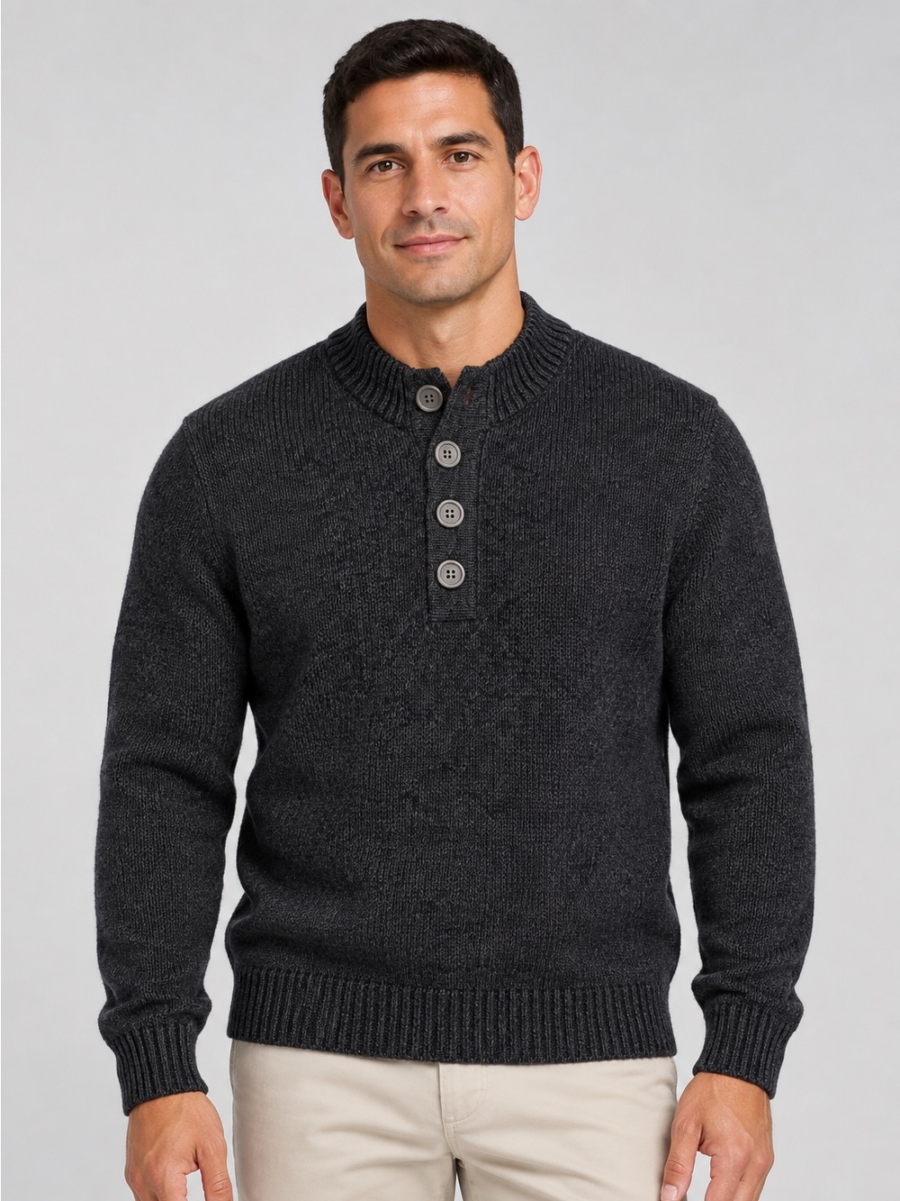 Codice Velvet Wool Men’s Henley Sweater Charcoal Black NWT Size 48/m Made in 🇮🇹